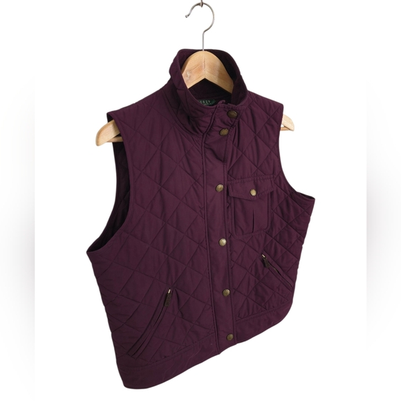 Lauren Ralph Lauren Women's Quilted Vest Full Zip Burgundy Size Large - Picture 4 of 17